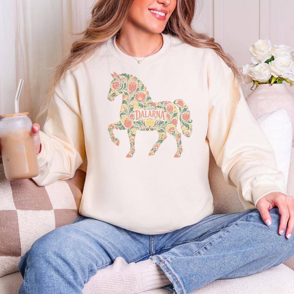 Dalarna Dala Horse Prancing in Folk Floral Bloom Sweatshirt